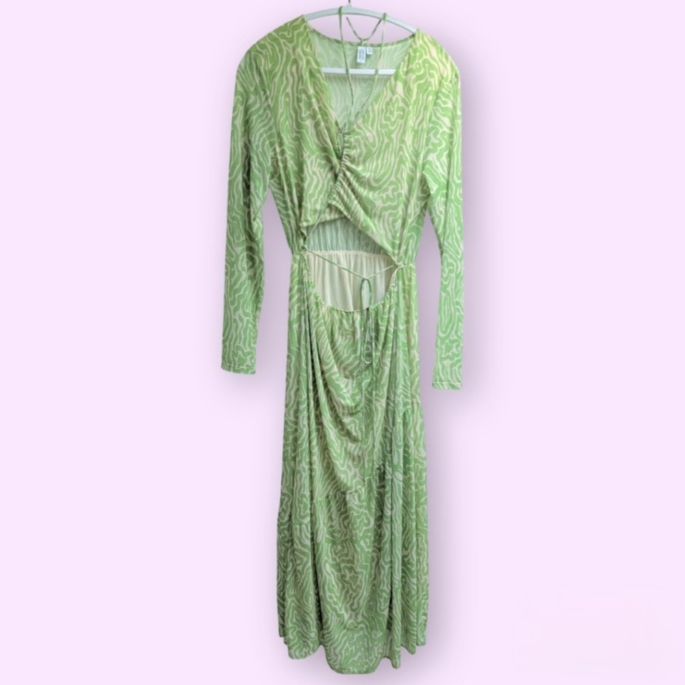 & Other Stories Green Abstract Long Sleeve Dress
